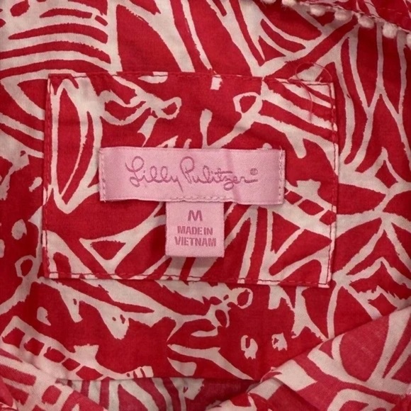 Lilly Pulitzer Top Women's M Pink/Coral Resort Roll Tab Beachy Coastal Button Up - Picture 2 of 13